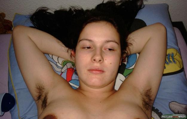 Pregnant girl with hairy armpits