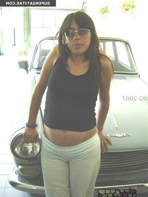 Hairy pregnant and her car